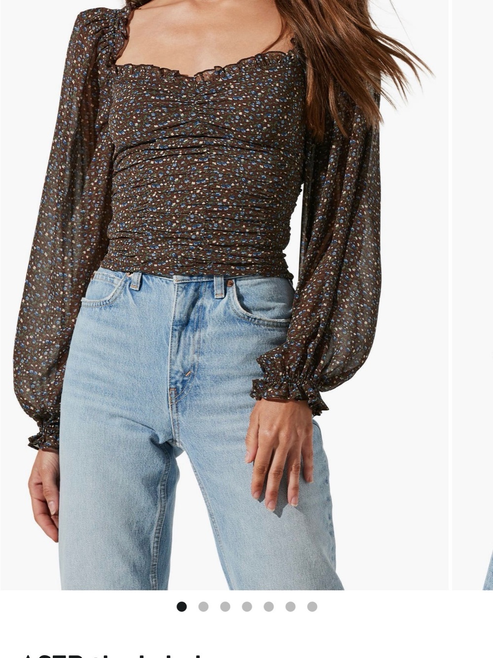 ASTR the label Smocked Long-Sleeve Floral Top - Brown